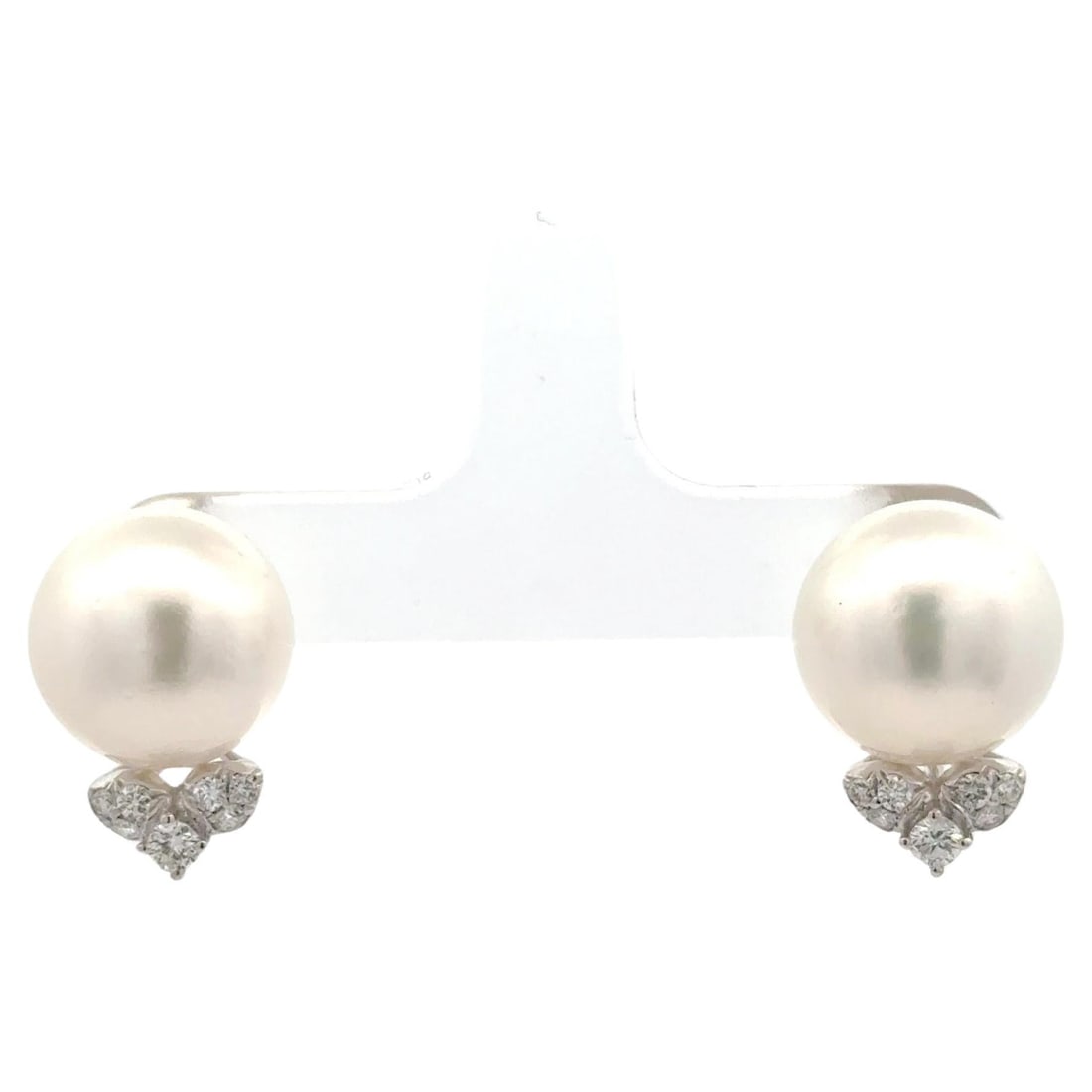 Harbor Diamonds 18K White Gold South Sea Pearl Diamond Stud Earrings 0.30ct (1 of 6)