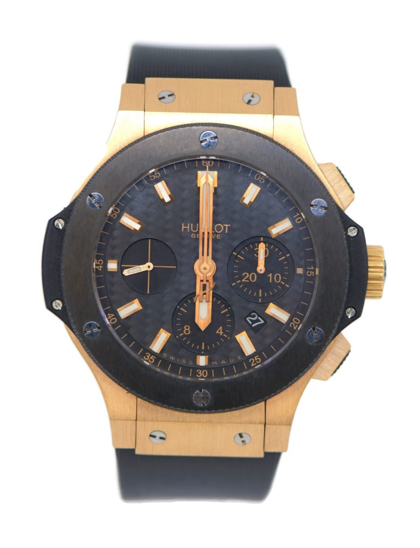 Hublot Big Bang Evolution 18K Rose Gold Chronograph Watch 301.PM.1780.RX with Box and Papers: Hublot Big Bang Evolution 18K Rose Gold Chronograph Watch 301.PM.1780.RX with Box and Papers The Hublot Big Bang Evolution Chronograph is a luxurious wristwatch crafted from 18K rose gold, showcasing 
