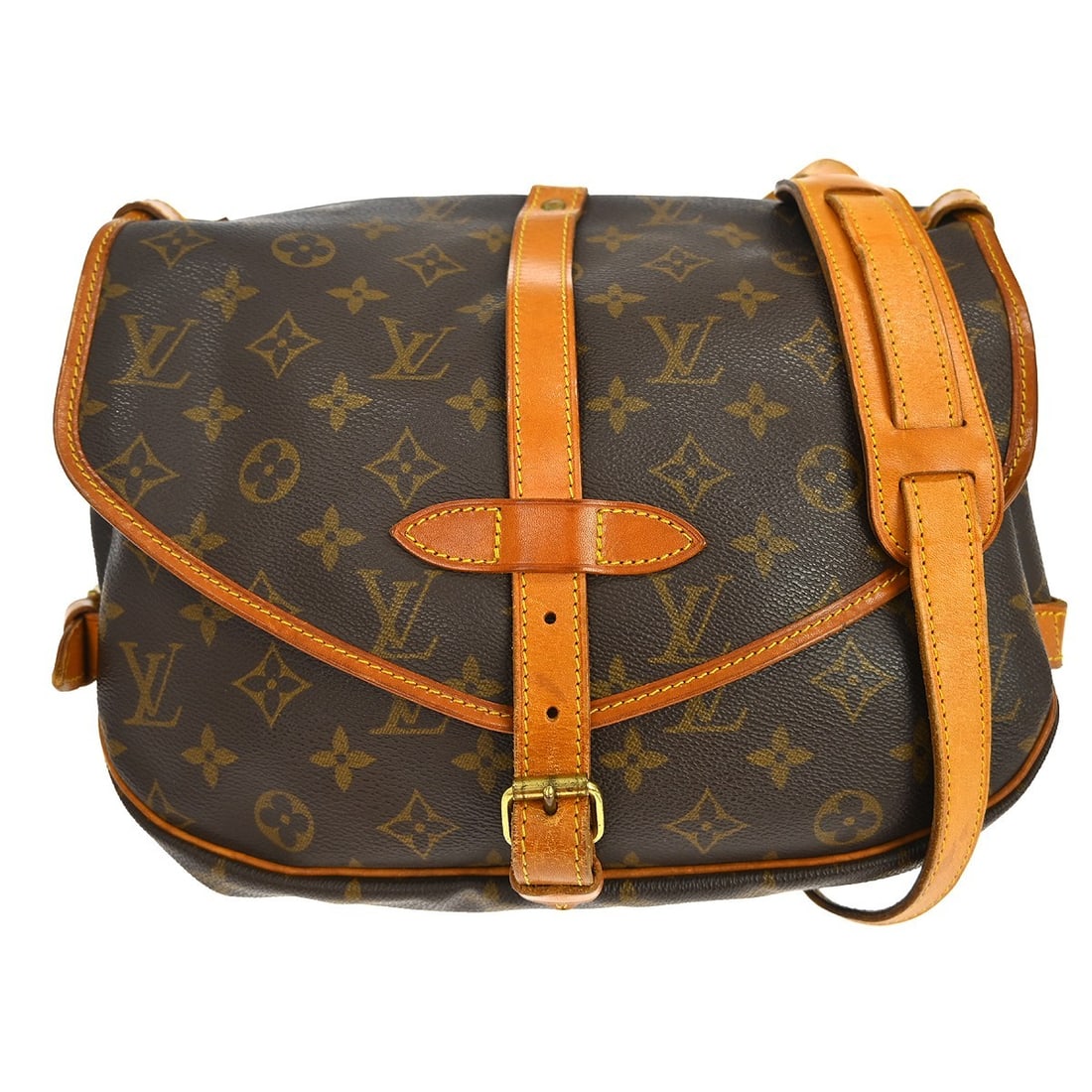 Louis Vuitton Saumur Monogram Canvas Brown Handbag: Louis Vuitton Saumur Monogram Canvas Brown Handbag This Louis Vuitton Saumur Handbag features the iconic Monogram Canvas in a classic brown color. Designed for unisex use, it offers a spacious interio