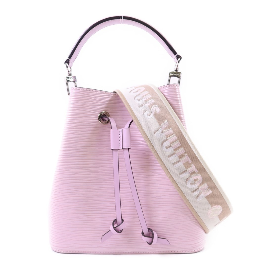 Louis Vuitton Neo Noe BB Pink Epi Calfskin Shoulder Bag M20777: Louis Vuitton Neo Noe BB Pink Epi Calfskin Shoulder Bag M20777 This Louis Vuitton Neo Noe BB 2-way shoulder bag is crafted from pink Epi calfskin leather. Designed for women, it features a versatile s