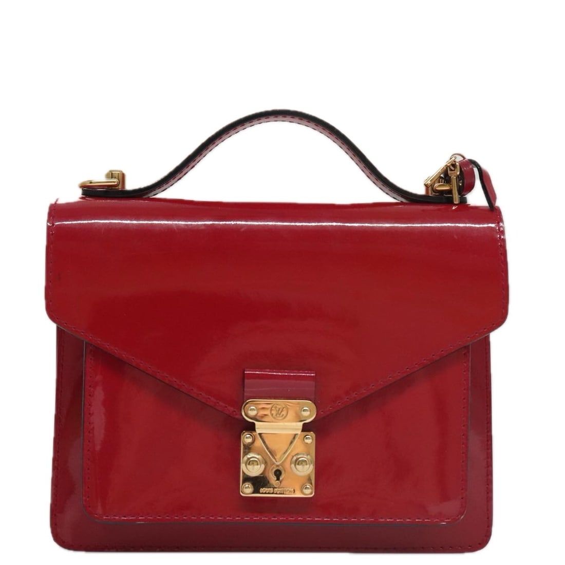 Louis Vuitton Monceau Red Vernis Patent Leather Handbag: Louis Vuitton Monceau Red Vernis Patent Leather Handbag This Louis Vuitton Monceau handbag features a striking red patent leather exterior, designed for women. The bag is crafted in France and showcas