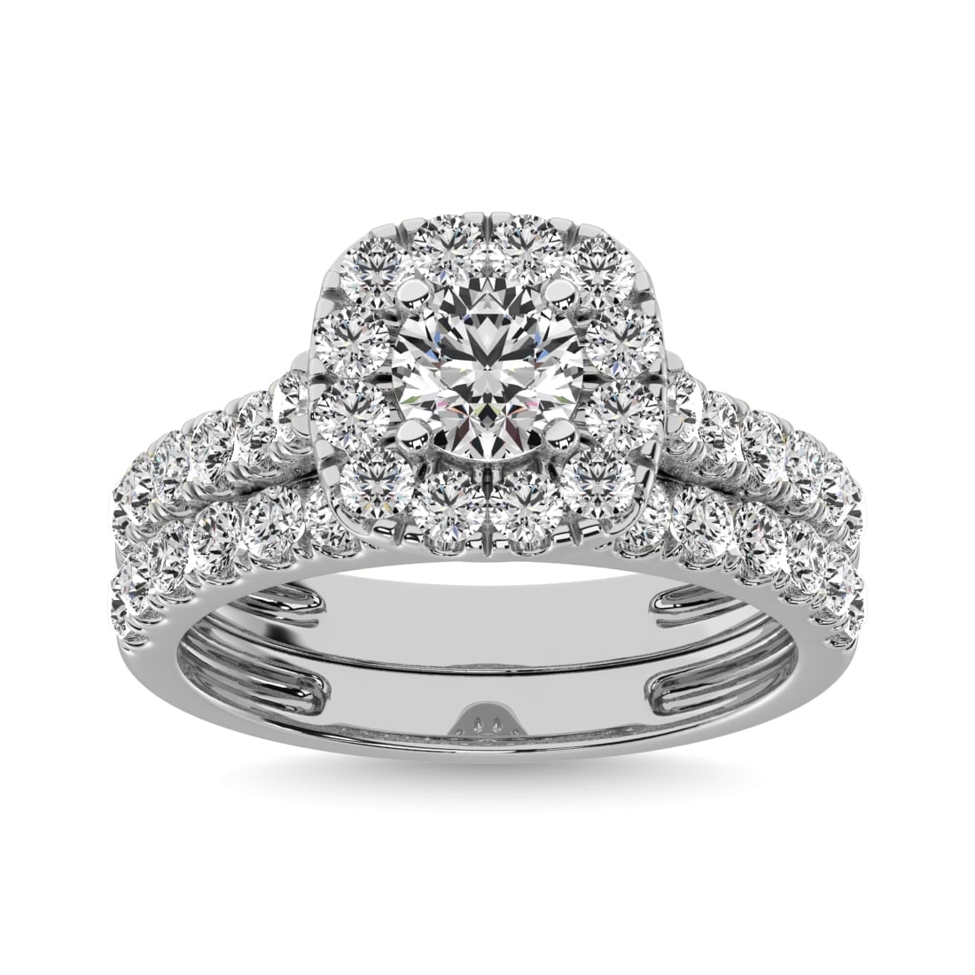 Diamond 2 Ct.tw Cushion Halo Bridal Ring in 14K White Gold: Diamond 2 Ct.tw Cushion Halo Bridal Ring in 14K White Gold 14k White Gold Stone Color: G-h Stone Clarity: Si2 Each ring is presented in standard size 6.5. Complimentary resizing is available between s