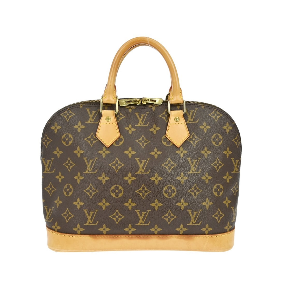 Louis Vuitton Alma Monogram Canvas Zip Handbag: Louis Vuitton Alma Monogram Canvas Zip Handbag This Louis Vuitton Alma handbag features the iconic Monogram canvas in a classic brown color. Designed with double beige handles and a zip closure, it of
