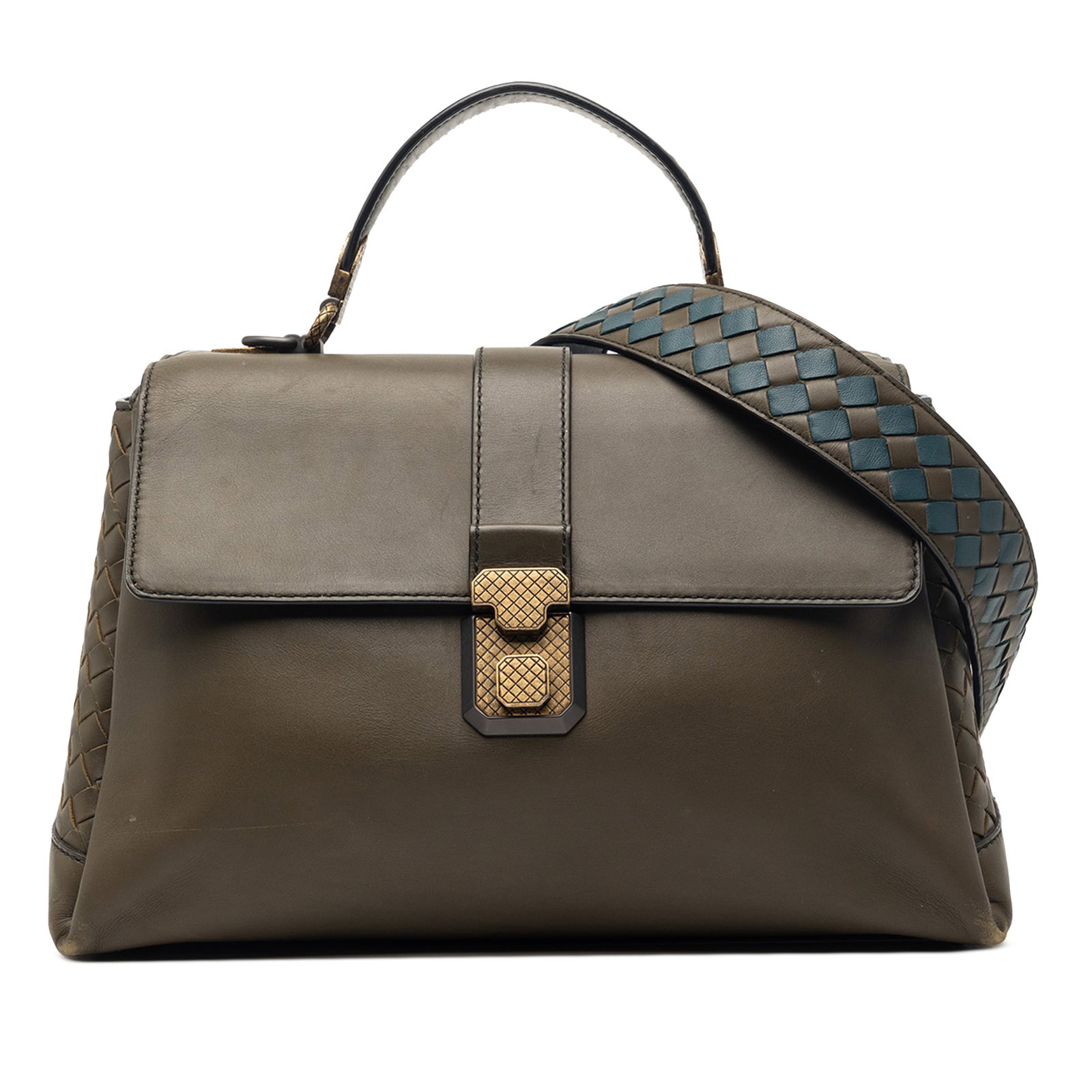 Bottega Veneta Piazza Brown Leather Satchel Medium Intrecciato Trimmed Nappa: Bottega Veneta Piazza Brown Leather Satchel Medium Intrecciato Trimmed Nappa This Bottega Veneta Medium Intrecciato Trimmed Nappa Piazza Satchel features a brown leather body with signature intrecciat