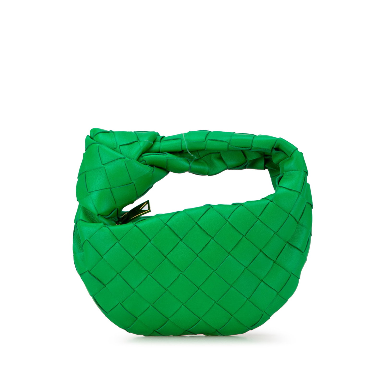 Bottega Veneta Candy Nappa Intrecciato Green Leather Jodie Bag: Bottega Veneta Candy Nappa Intrecciato Green Leather Jodie Bag The Bottega Veneta Candy Nappa Intrecciato Jodie is a stylish bag featuring a beautifully woven leather body and a distinctive knotted wo