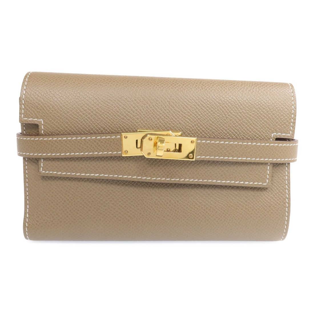 Kelly Short Tri-Fold Wallet in Etoupe Epsom Leather by Hermes: Kelly Short Tri-Fold Wallet in Etoupe Epsom Leather by Hermes This Hermes Kelly short wallet features a tri-fold design crafted from Veau Epsom calfskin leather in a sophisticated gray color. Made in 