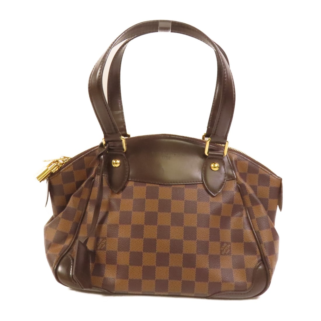 Louis Vuitton Verona PM Damier Brown Canvas Handbag with Gold Hardware: Louis Vuitton Verona PM Damier Brown Canvas Handbag with Gold Hardware This Louis Vuitton Verona PM handbag features the brand's signature Damier brown PVC coated canvas exterior. Made in France, the 
