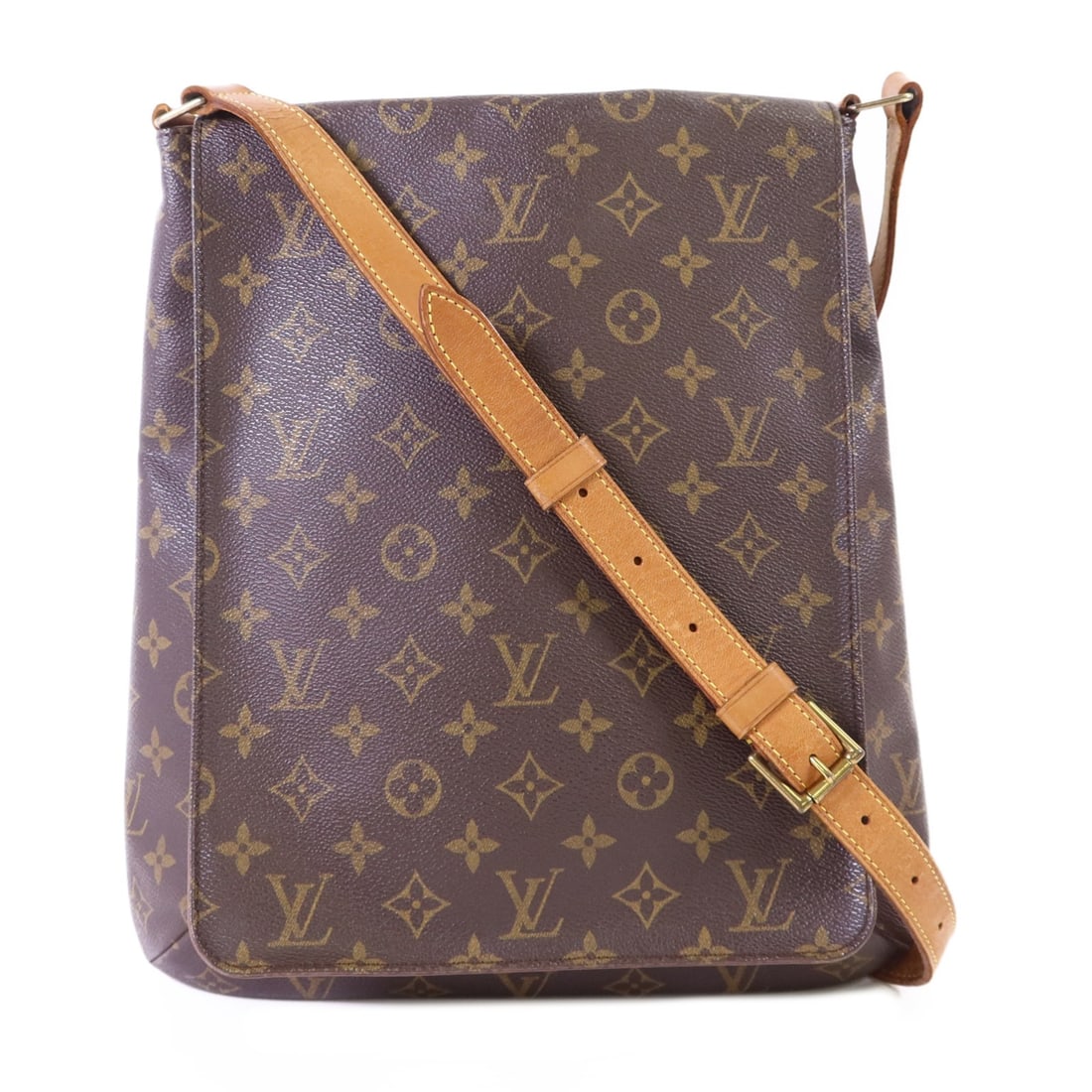 Louis Vuitton Musette Monogram Brown Shoulder Bag with Gold Hardware M51256: Louis Vuitton Musette Monogram Brown Shoulder Bag with Gold Hardware M51256 This Louis Vuitton Musette crossbody shoulder bag features the classic Monogram pattern in brown PVC coated canvas. Designed