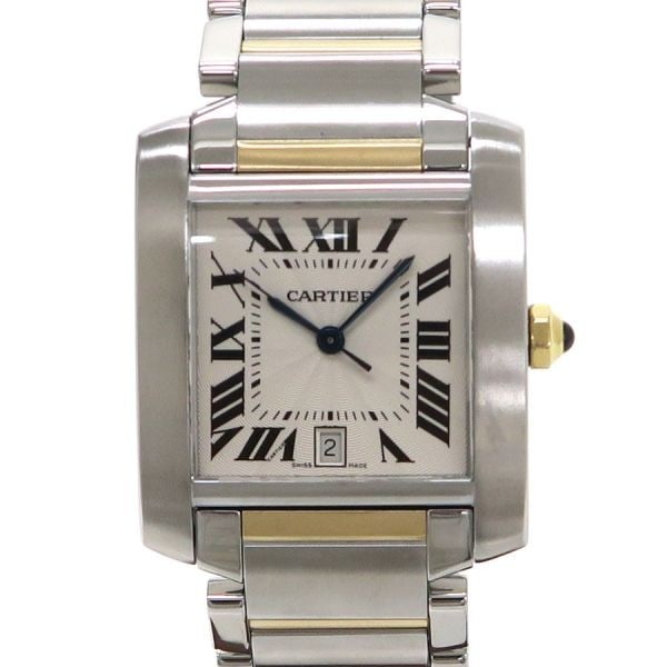 Cartier Tank Francaise LM Automatic Steel Gold Men's Wristwatch W51005Q4: Cartier Tank Francaise LM Automatic Steel Gold Men's Wristwatch W51005Q4 This Cartier Tank Francaise LM W51005Q4 men's watch features a stainless steel and yellow gold case with a silver guilloche-eng