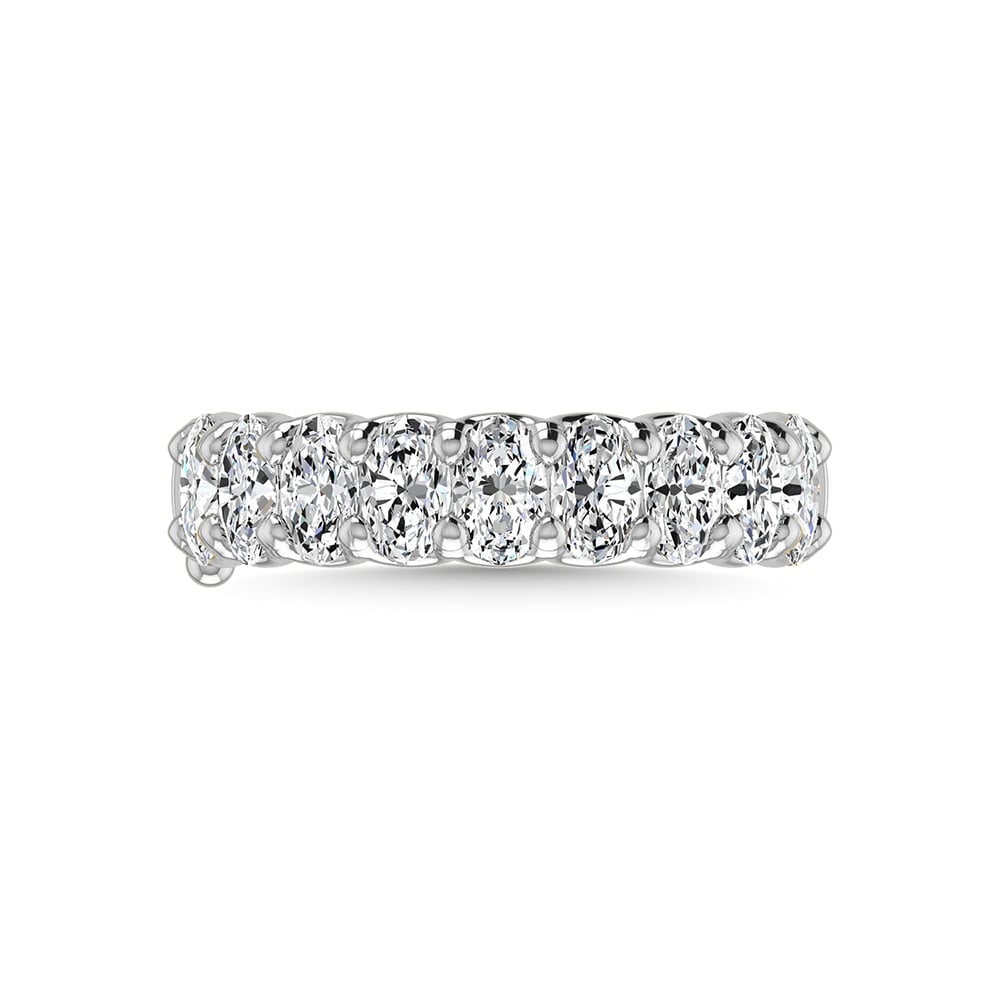 18K White Gold 2 1/4 Ct.Tw. Oval Shape Lab Grown Diamond Half Way Eternity Band: 18K White Gold 2 1/4 Ct.Tw. Oval Shape Lab Grown Diamond Half Way Eternity Band 18k White Gold Stone Color: F Stone Clarity: Vs Each ring is presented in standard size 6.5. Complimentary resizing is a