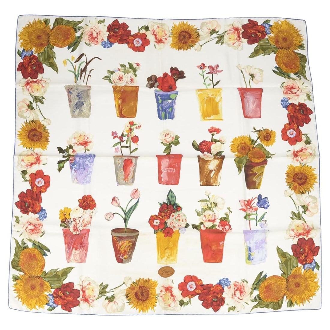 Gucci Silk Square Scarf with Multicolor Flower Pot Print (1 of 5)