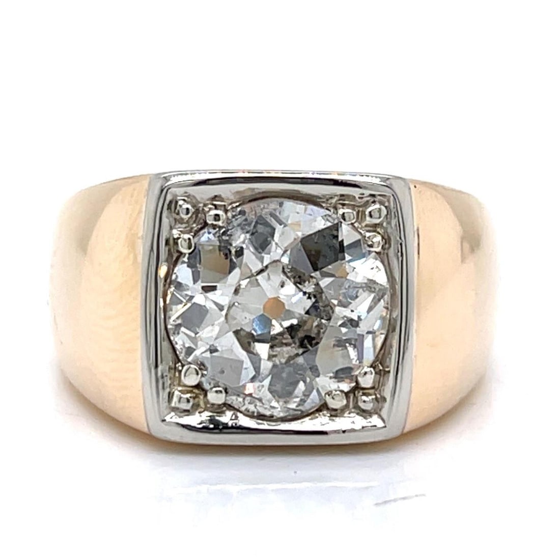 1960s 14K Yellow Gold 4.15 Ct Diamond Men's Ring: 1960s 14K Yellow Gold 4.15 Ct Diamond Men's Ring This stunning 1960's men's ring is crafted from 14K yellow gold and features a brilliant approximately 4.15 ct European-cut diamond. The diamond has an