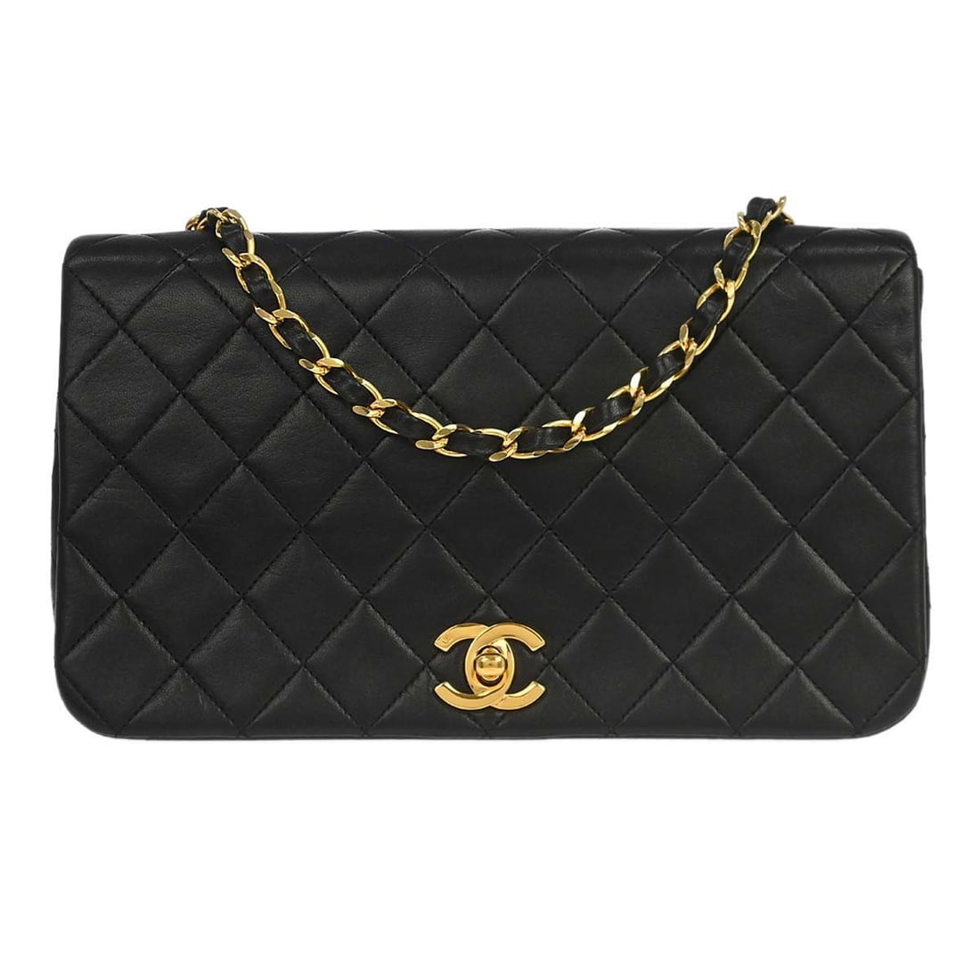 Chanel black lambskin matelasse flap shoulder bag turnlock (1 of 16)