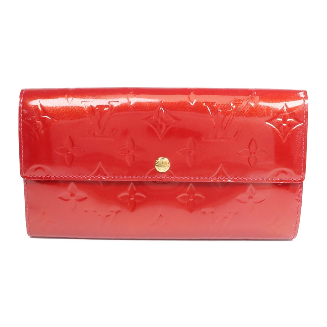 Louis Vuitton Sarah bifold wallet Monogram Vernis red patent leather GHW: Louis Vuitton Sarah bifold wallet Monogram Vernis red patent leather GHW This Louis Vuitton Portefeuille Sarah wallet features the iconic Monogram Vernis in a striking red patent leather. Designed as 
