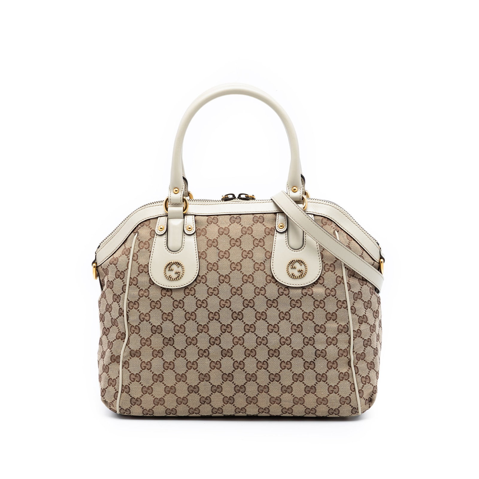 Gucci Scarlett beige canvas satchel with leather trim (1 of 7)