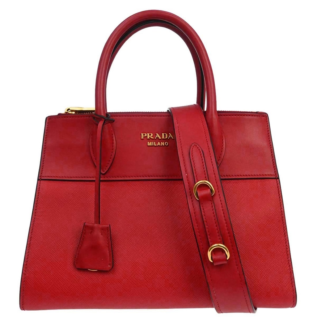 Prada Paradigm Red Leather 2way Tote Handbag: Prada Paradigm Red Leather 2way Tote Handbag This Prada Paradigm 2-way tote handbag is crafted from red leather and features a medium-sized silhouette. Designed for women, it offers both style and ver
