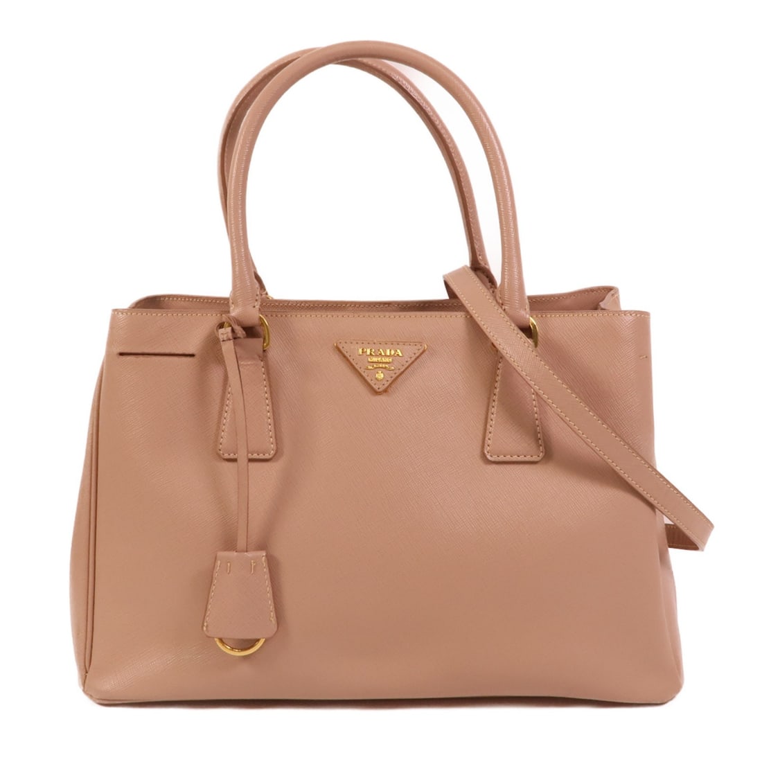 Prada Galleria Saffiano Leather Beige 2way Shoulder Bag GHW: Prada Galleria Saffiano Leather Beige 2way Shoulder Bag GHW This Prada Galleria 2-way shoulder bag is crafted from durable Saffiano leather in a beige color. Designed for versatility, it can be carrie