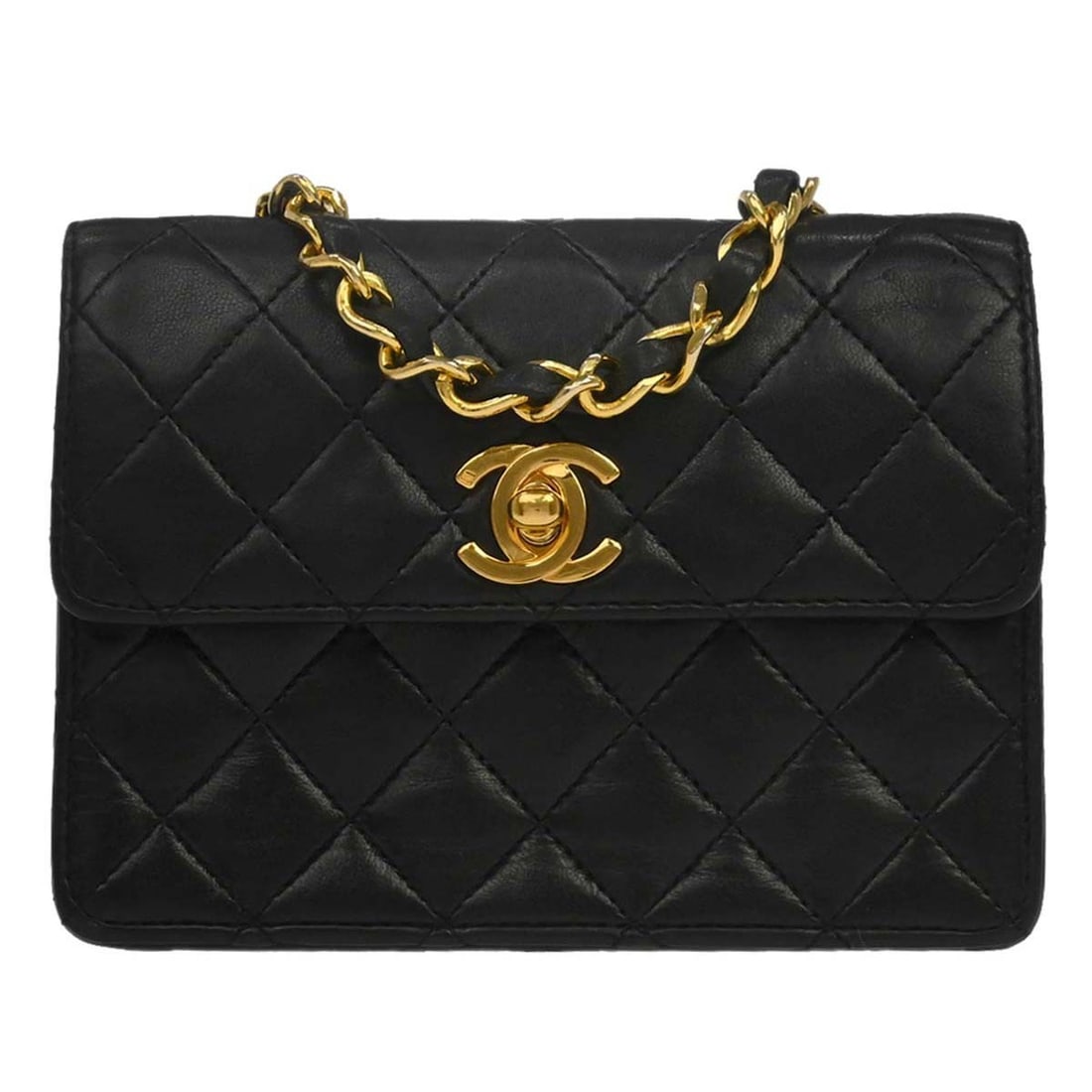 Classic Single Flap Small Black Lambskin Shoulder Bag with Chain Strap: Classic Single Flap Small Black Lambskin Shoulder Bag with Chain Strap This Chanel Classic Single Flap Shoulder Bag is crafted from black lambskin leather and features a turn lock closure with a gold-