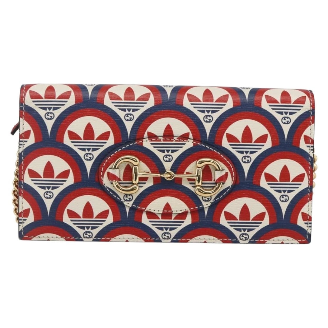 Gucci x adidas Multicolour Leather Wallet on Chain Bag 19cm: Gucci x adidas Multicolour Leather Wallet on Chain Bag 19cm Gucci x Adidas Horsebit 1955 shoulder bag crafted from multicolour printed leather, designed for women. The bag features a compact silhouett