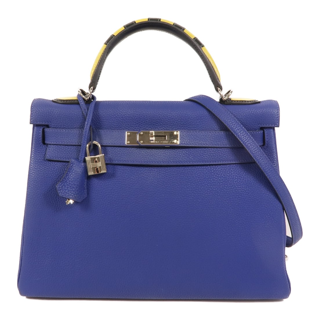 Hermes Kelly 32 Blue Electrique Togo Leather 2 Way Shoulder Bag: Hermes Kelly 32 Blue Electrique Togo Leather 2 Way Shoulder Bag This Hermes Kelly 32 2-way shoulder bag is crafted from Togo calfskin leather in Blue Electrique, offering both elegance and versatility