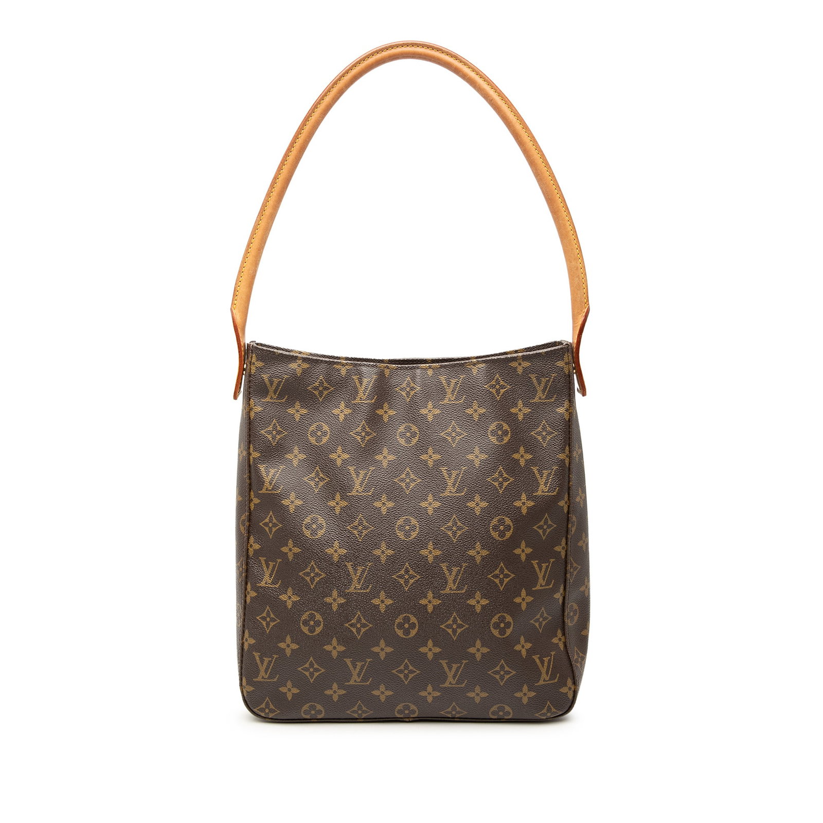 Louis Vuitton Looping GM Monogram Canvas Shoulder Bag: Louis Vuitton Looping GM Monogram Canvas Shoulder Bag This Louis Vuitton Monogram Looping GM features the iconic monogram canvas body with a rolled vachetta leather shoulder strap. The bag is designed