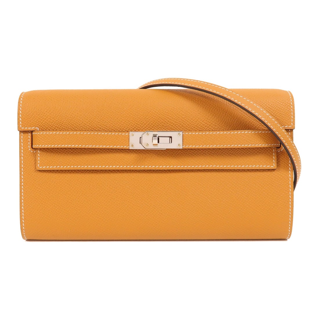 Hermes Kelly To Go Epsom Leather Shoulder Bag with Palladium Hardware Gold: Hermes Kelly To Go Epsom Leather Shoulder Bag with Palladium Hardware Gold This Hermes Kelly To Go shoulder bag is crafted from Epsom calfskin leather in a gold color. Designed for women, it features 
