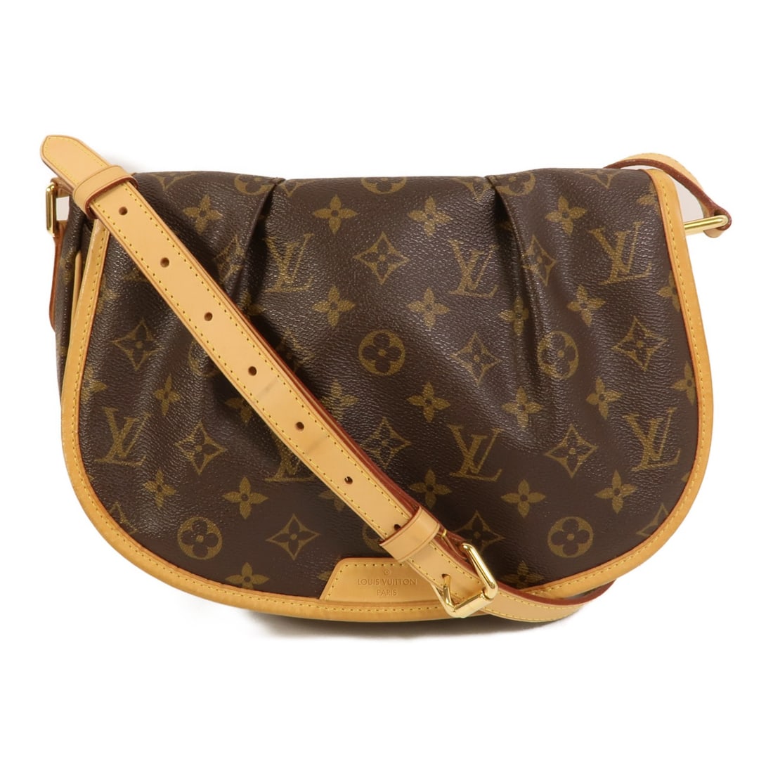 Louis Vuitton Monogram PM Shoulder Bag Brown GHW: Louis Vuitton Monogram PM Shoulder Bag Brown GHW This Louis Vuitton Menilmonant PM shoulder bag features the iconic monogram design on brown PVC coated canvas. It is accented with gold-tone hardware a