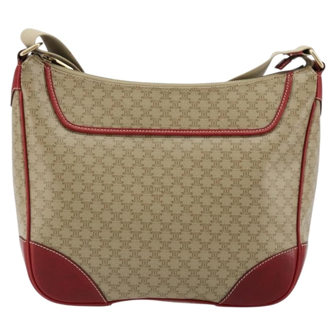 Celine Macadam Beige Canvas Shoulder Bag 27cm x 22cm x 10cm: Celine Macadam Beige Canvas Shoulder Bag 27cm x 22cm x 10cm This Celine Macadam Shoulder Bag features the iconic beige canvas design with leather accents. Made in Italy, it showcases the distinctive M