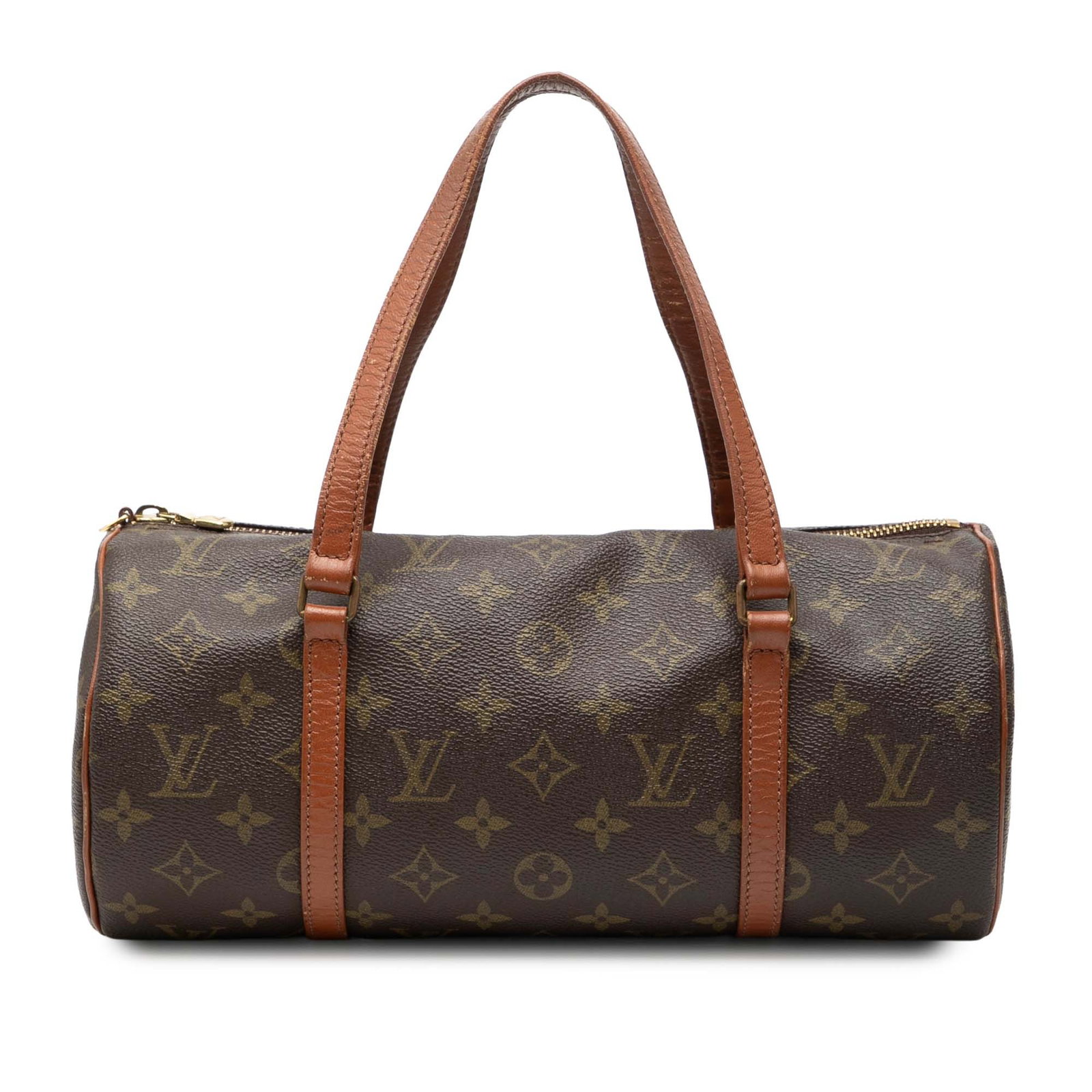 Louis Vuitton Papillon 30 Brown Monogram Canvas Handbag with Leather Trim: Louis Vuitton Papillon 30 Brown Monogram Canvas Handbag with Leather Trim This Louis Vuitton Monogram Papillon 30 features the iconic monogram canvas with leather trim and flat leather handles, secure