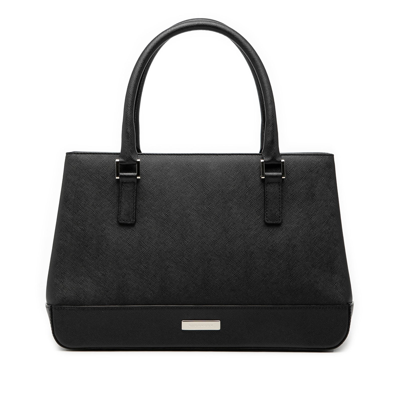 Black Saffiano Leather Burberry Tote Bag: Black Saffiano Leather Burberry Tote Bag This Burberry tote is crafted from saffiano leather and features rolled leather handles, an open top, and a spacious interior with a zip compartment as well as