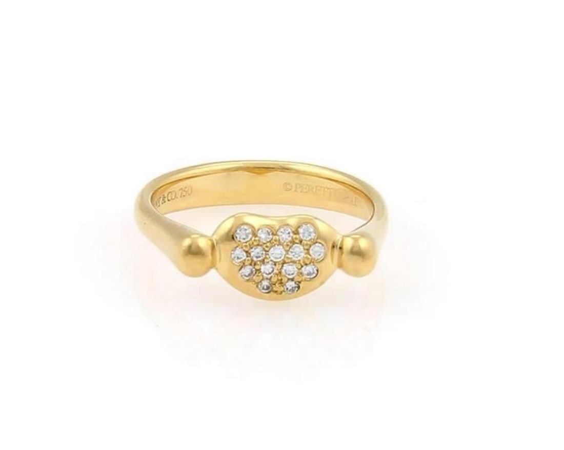Elsa Peretti Bean Ring Tiffany & Co. 18k Yellow Gold Diamond Size 5: Elsa Peretti Bean Ring Tiffany & Co. 18k Yellow Gold Diamond Size 5 This Tiffany & Co. Elsa Peretti Bean Ring is crafted from 18k yellow gold and features the iconic sculptural Bean motif, accented by