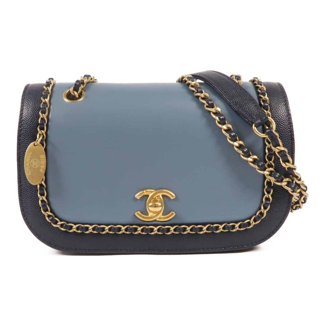 CHANEL Blue Calfskin Chain Shoulder Bag GHW (1 of 15)