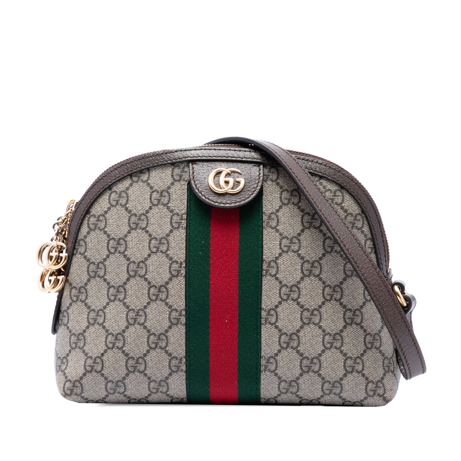 Gucci Ophidia GG Supreme Dome Crossbody Bag: Gucci Ophidia GG Supreme Dome Crossbody Bag This Gucci Small GG Supreme Web Ophidia Dome Crossbody bag features a coated canvas body with leather trim and the signature front web detail. It is designe