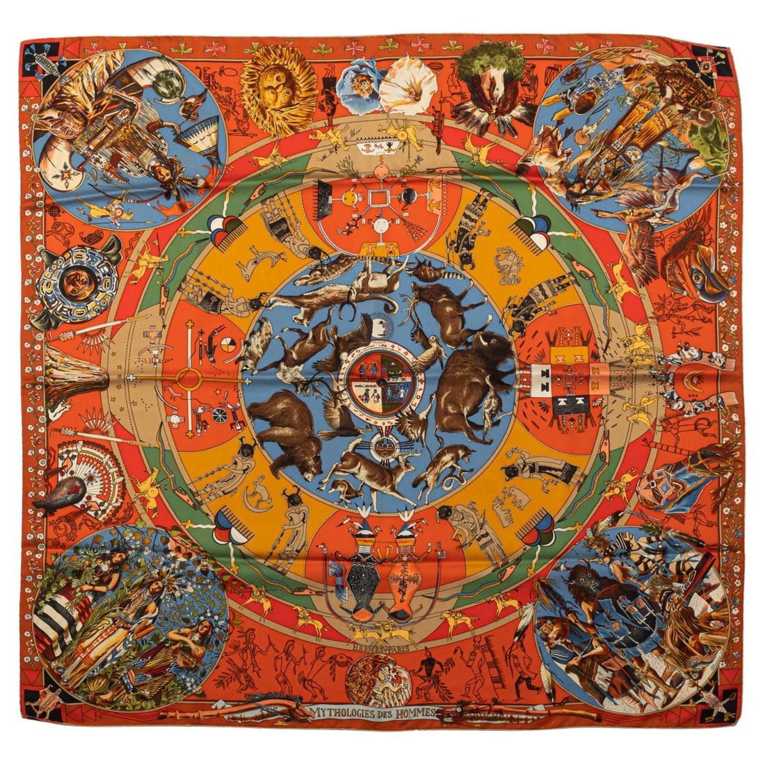 Hermes Kermit Oliver Mythologies Silk Scarf 35in Mint Condition: Hermes Kermit Oliver Mythologies Silk Scarf 35in Mint Condition This exquisite Hermes Collectible Mythologies Scarf is a stunning piece crafted from high-quality silk. Designed by the renowned artist 