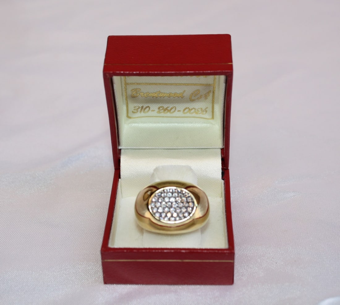 18K Yellow Gold French Cognac Diamond Ring 44 Diamonds Size 7.25: 18K Yellow Gold French Cognac Diamond Ring 44 Diamonds Size 7.25 Discover the elegance of this stunning French 18K gold Cognac diamond ring, featuring approximately 44 diamonds that enhance its intric