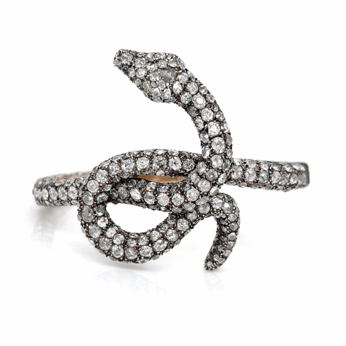 Diamond Snake Bangle in 18K Rose Gold and Silver with Fancy Yellow Eyes (1 of 3)