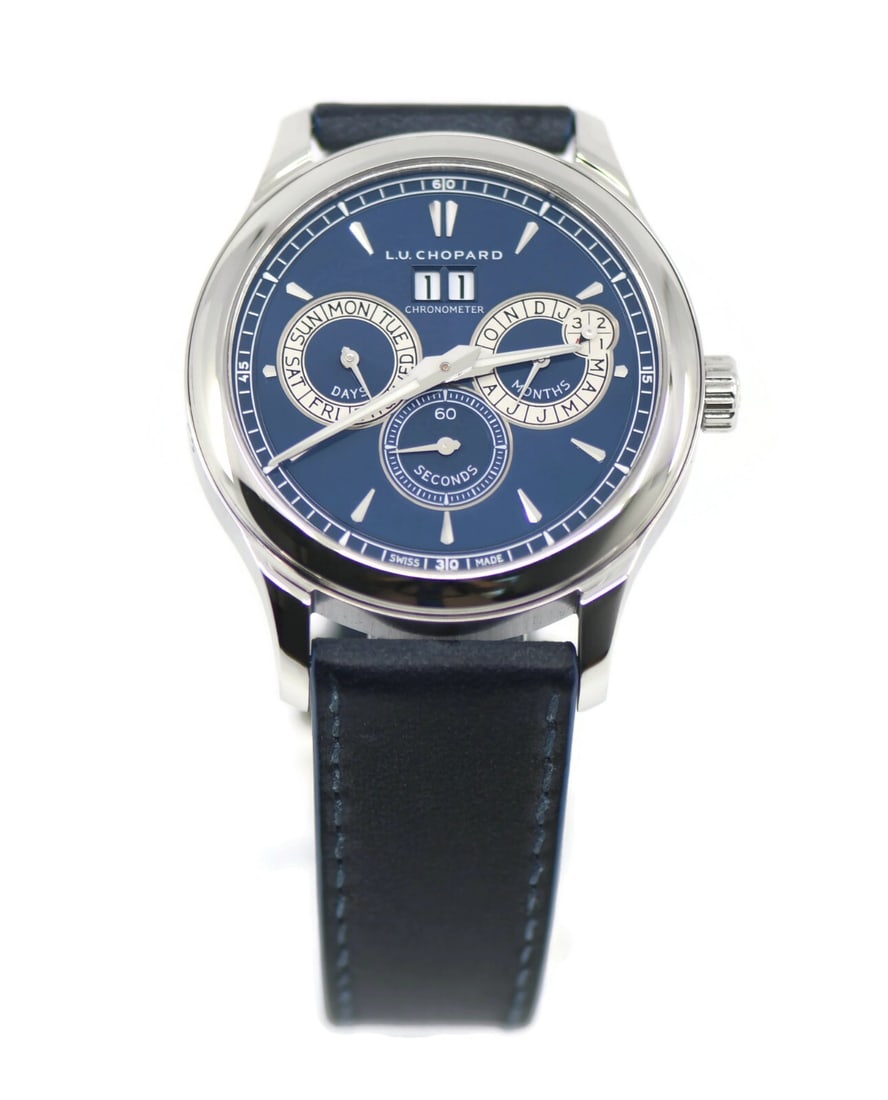 Chopard L.U.C. Perpetual Calendar Watch 168561 Stainless Steel Blue Dial: Chopard L.U.C. Perpetual Calendar Watch 168561 Stainless Steel Blue Dial Experience the elegance of the Chopard L.U.C. Perpetual Calendar Wristwatch, a sophisticated timepiece that embodies exceptiona