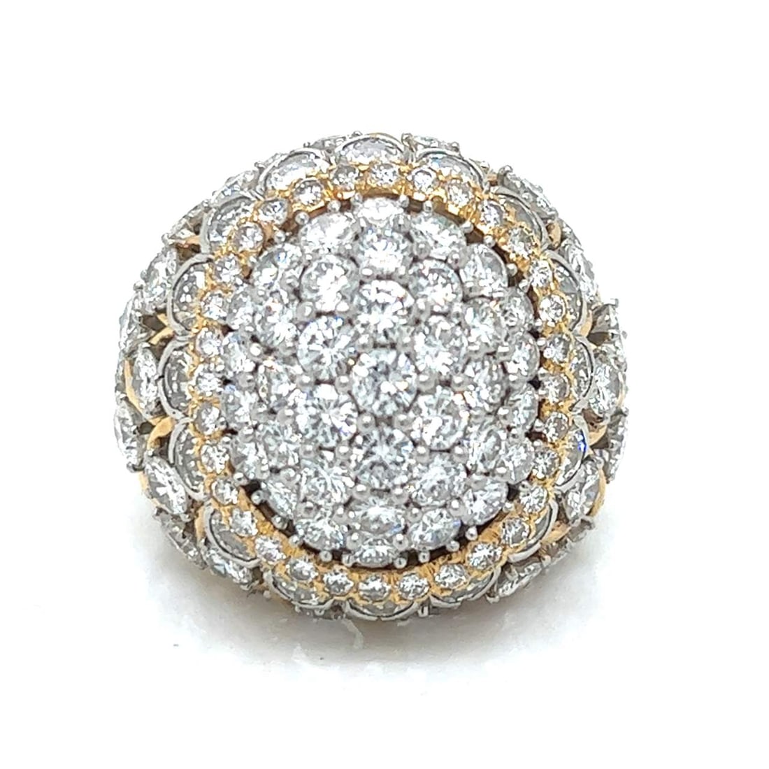 David Webb 18K Gold Platinum Diamond Ring 14.25 Ct 127 Diamonds: David Webb 18K Gold Platinum Diamond Ring 14.25 Ct 127 Diamonds This exquisite David Webb ring is crafted from 18K yellow gold and platinum, showcasing a stunning array of 127 diamonds weighing approx