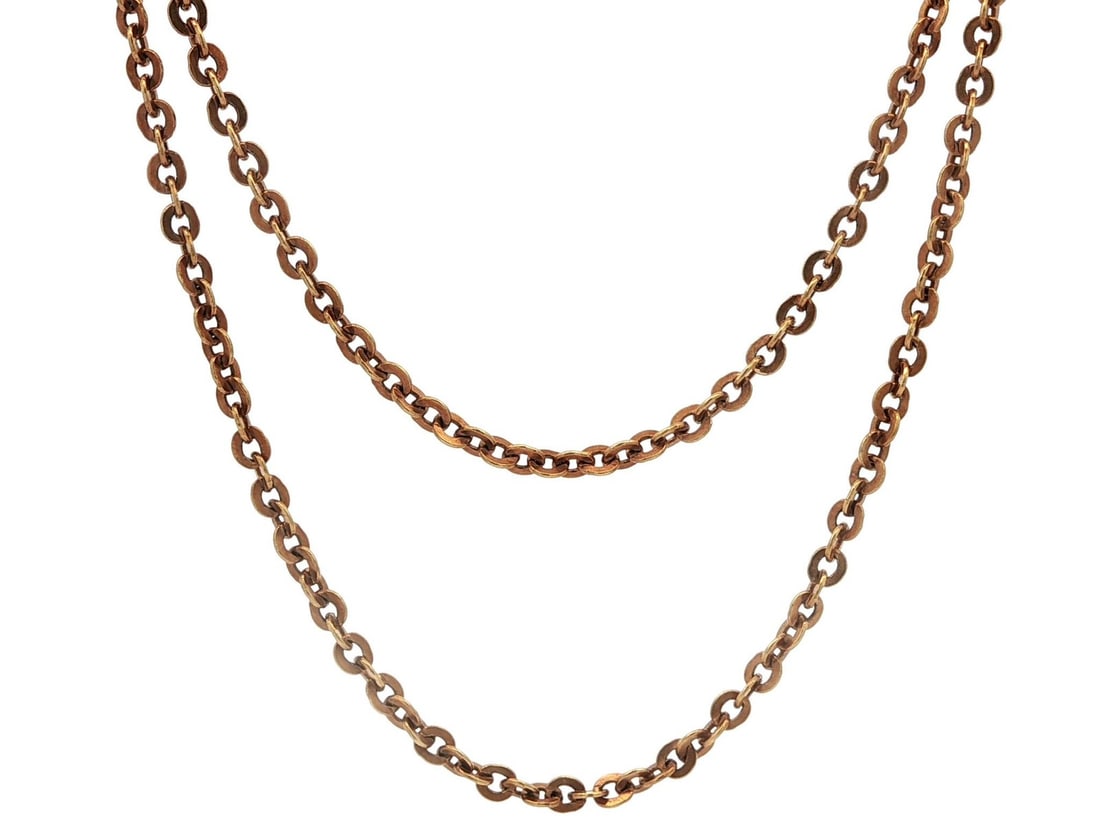 Vintage 16-18k Yellow Gold 21.5" Cable Link Necklace with Sister Hook Clasp: Vintage 16-18k Yellow Gold 21.5" Cable Link Necklace with Sister Hook Clasp This vintage cable link chain necklace is crafted from solid 16-18k yellow gold and measures 21.5 inches in length, making i