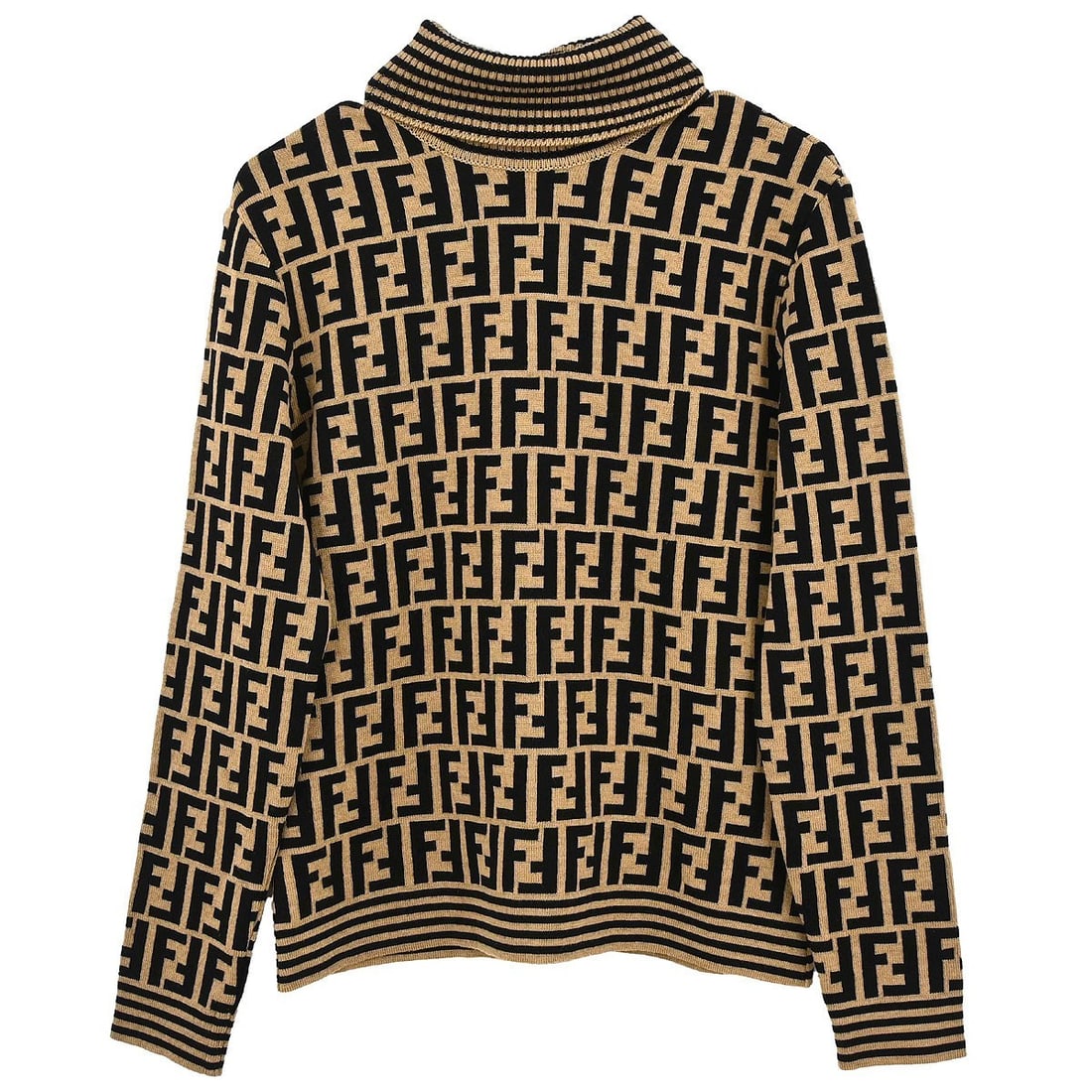 Fendi Zucca Brown Wool Turtleneck Top IT 42: Fendi Zucca Brown Wool Turtleneck Top IT 42 This Fendi women's top features the iconic Zucca pattern in brown, crafted from 100% wool for a soft and comfortable feel. Designed with a turtleneck and lo