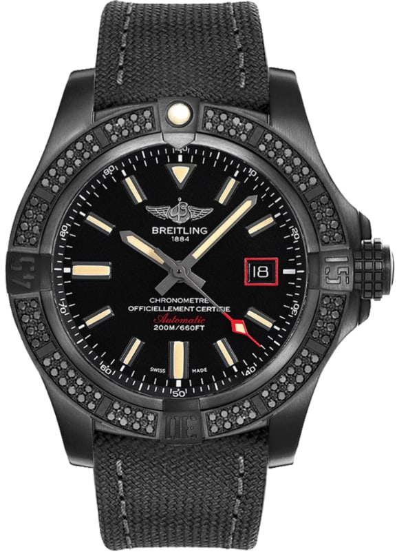 Breitling Avenger Blackbird Volcano Black Matte Dial Grey Military Canvas Strap Card 2021: Breitling Avenger Blackbird Volcano Black Matte Dial Grey Military Canvas Strap Card 2021 This Breitling Avenger Blackbird features a volcano black matte dial and is paired with a grey military canvas