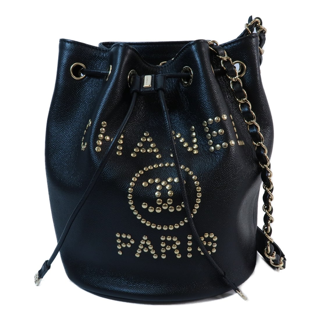CHANEL Black Calfskin CC Bucket Shoulder Bag AS1045 GHW: CHANEL Black Calfskin CC Bucket Shoulder Bag AS1045 GHW This CHANEL CC bucket bag features a classic black calfskin leather exterior and gold-tone hardware. Designed for women, it offers a stylish and