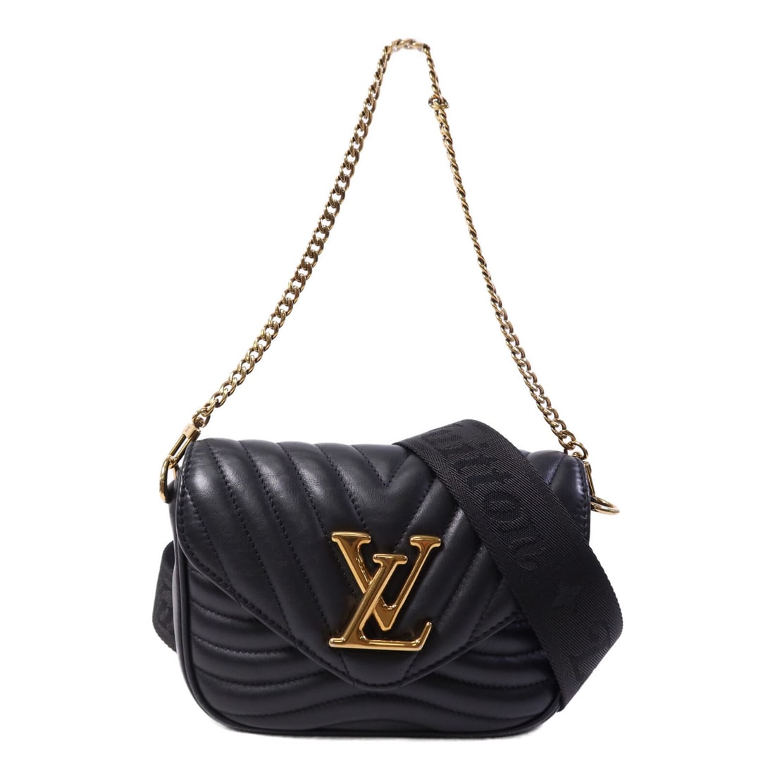 Louis Vuitton New Wave Black Calfskin Shoulder Bag with Gold Hardware: Louis Vuitton New Wave Black Calfskin Shoulder Bag with Gold Hardware This Louis Vuitton New Wave 2 Way Shoulder Bag is crafted from black calfskin leather and features gold-tone hardware. Designed fo
