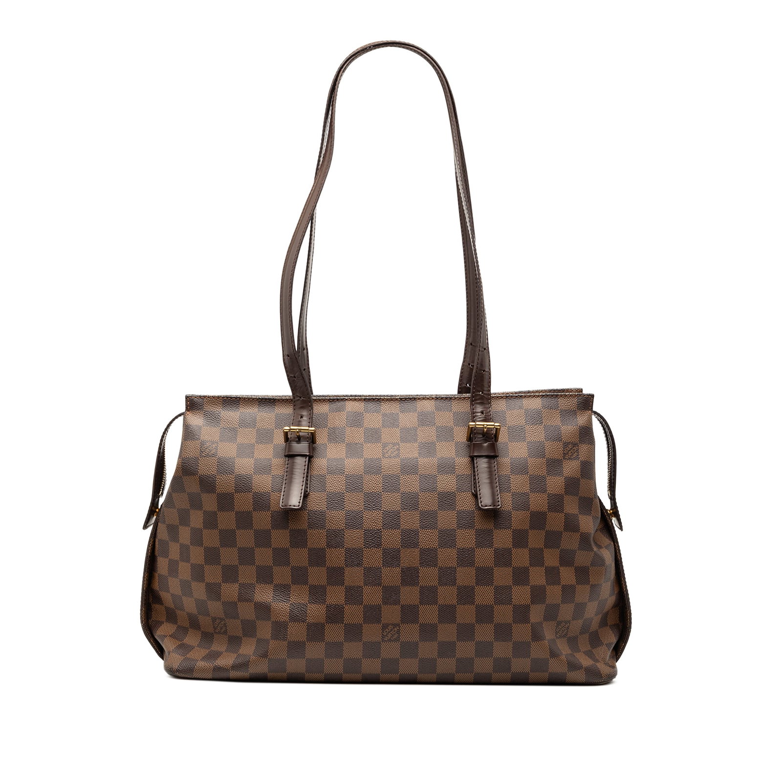 Louis Vuitton Chelsea Damier Ebene Brown Tote Bag: Louis Vuitton Chelsea Damier Ebene Brown Tote Bag This Louis Vuitton Damier Ebene Chelsea bag features the iconic damier canvas body with adjustable flat leather shoulder straps and a top zip closure.