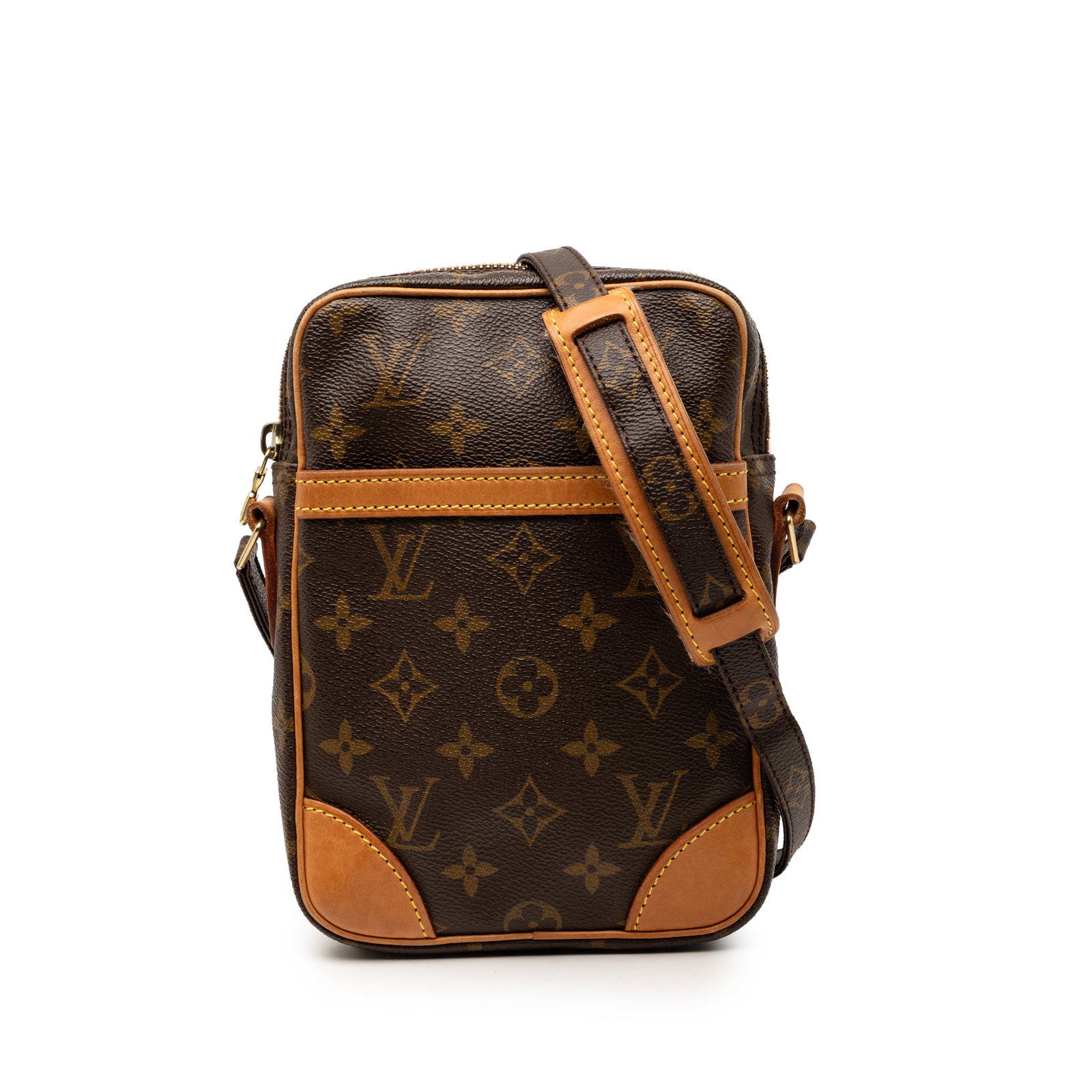 Louis Vuitton Danube Monogram Canvas Shoulder Bag: Louis Vuitton Danube Monogram Canvas Shoulder Bag This Louis Vuitton Monogram Danube bag features the iconic monogram canvas, an adjustable shoulder strap with leather accents, a top zip closure, a fr