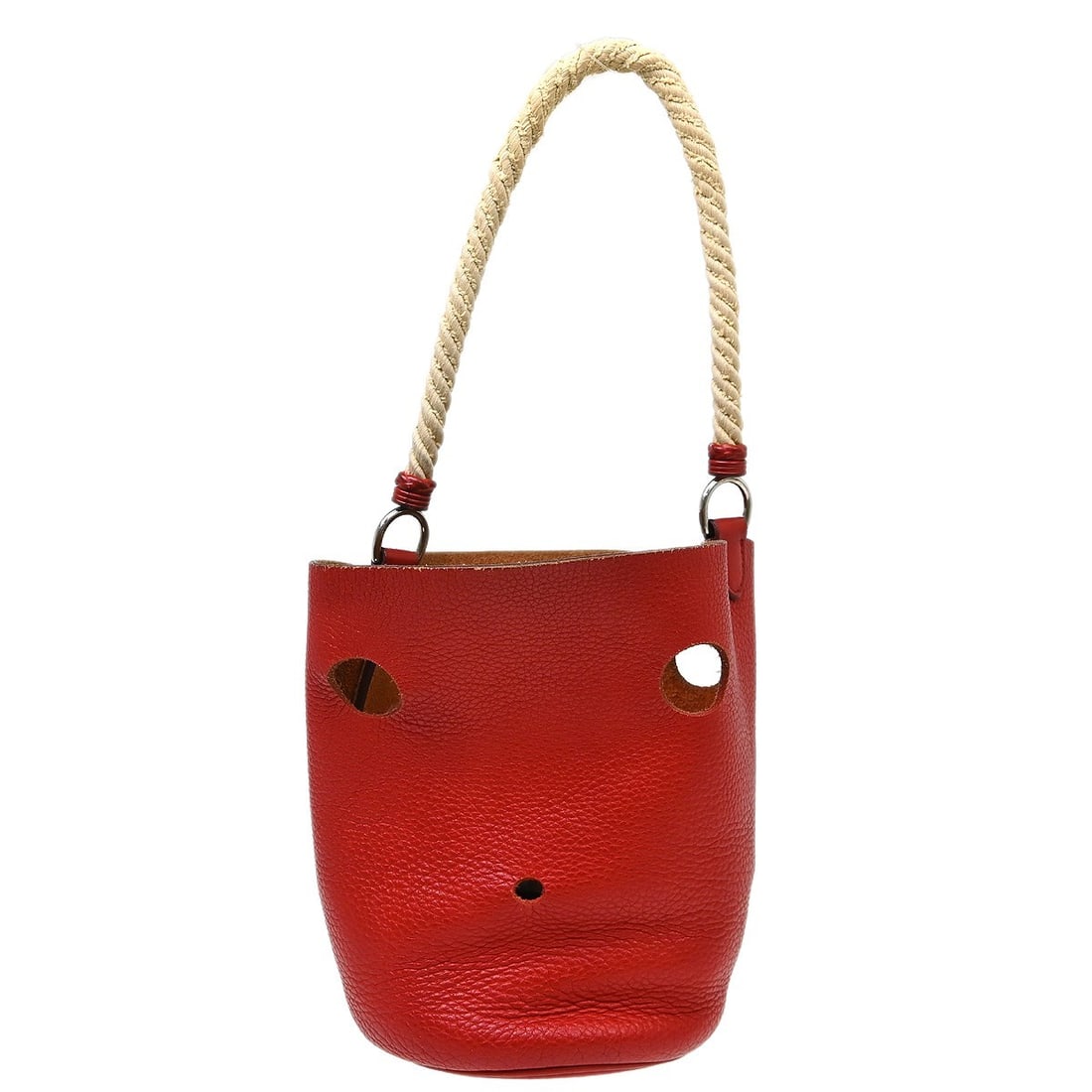 Hermes Mangeoire PM Red Leather Top Handle Tote: Hermes Mangeoire PM Red Leather Top Handle Tote This Hermes Mangeoire PM handbag features a striking red Taurillon Clemence leather exterior, offering a supple texture and a vibrant appearance. Design