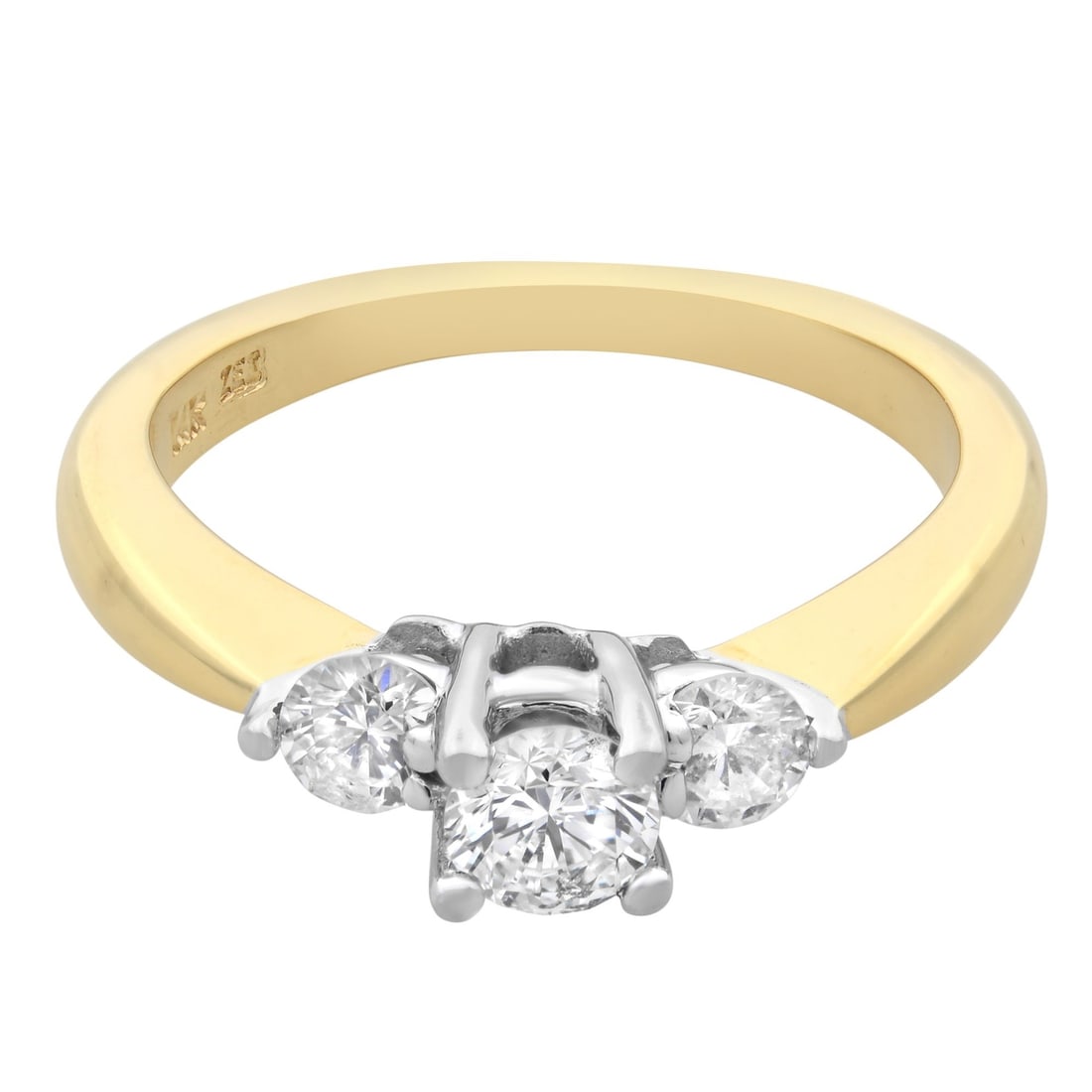 Rachel Koen Three Stone 0.40ct Diamond Engagement Ring 14K Yellow Gold: Rachel Koen Three Stone 0.40ct Diamond Engagement Ring 14K Yellow Gold This exquisite Rachel Koen three-stone engagement ring showcases a stunning round cut diamond center stone, flanked by two additi