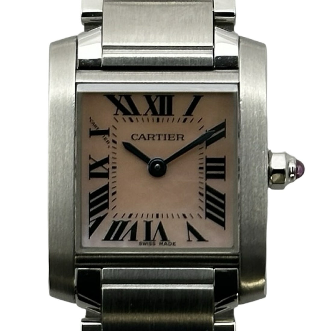 Cartier Pink Shell Stainless Steel Tank Francaise Quartz Wristwatch (1 of 12)
