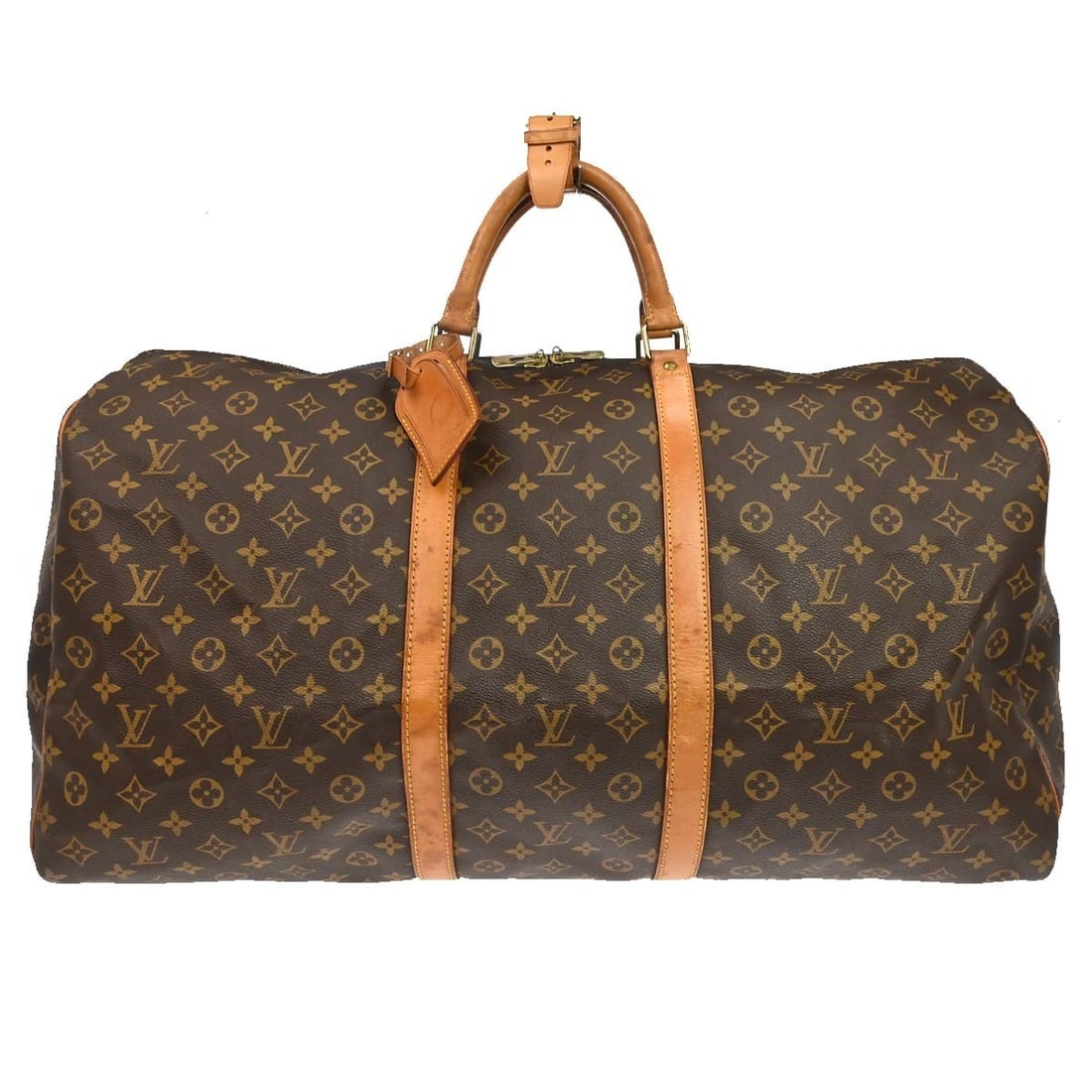 Louis Vuitton Keepall 60 Monogram Duffle Travel Bag: Louis Vuitton Keepall 60 Monogram Duffle Travel Bag This Louis Vuitton Keepall 60 travel handbag features the iconic monogram canvas with leather trim and double beige leather handles. Designed in an 