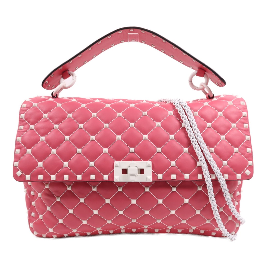 Valentino Rockstud Spike Pink Calfskin 2 Way Shoulder Bag: Valentino Rockstud Spike Pink Calfskin 2 Way Shoulder Bag This Valentino Rockstud Spike 2 Way Shoulder Bag features luxurious pink calfskin leather and iconic rockstud detailing. Designed for versatil